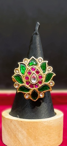 Gold Plated Floral Malachite Adjustable Ring