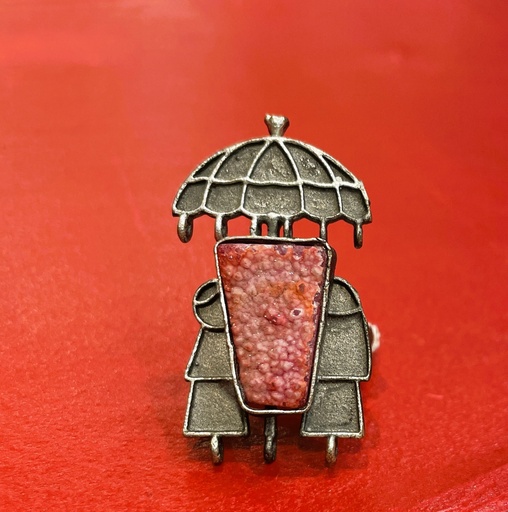 Raw Rose Quartz Umbrella Oxidized Ring