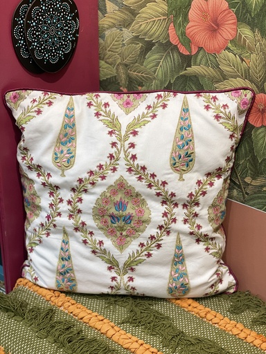 Cotton Floral Embroidery cushion (Single piece)