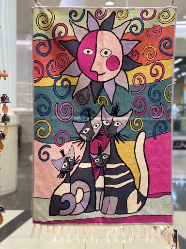 Kashmiri Tapestry Cats and a Sun(3x2ft)