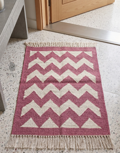 Doormat Handwoven Dhurrie-(60x80cm)Pink