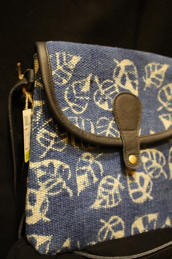 Indigo Block Print Sling Bag-Leaves