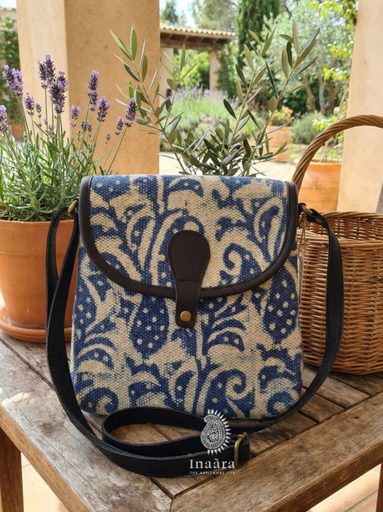 Indigo Block Print Sling Bag-Floral