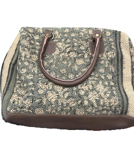 Sanganeri Print Dhurrie Bag-Leather Base