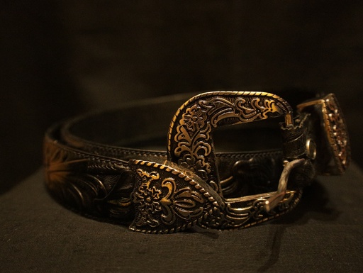 Hand Tooled Pure Leather Belt-Black