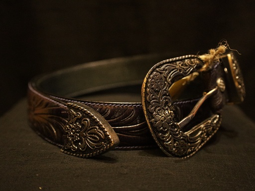 Hand Tooled Pure Leather Belt-Dark Blue