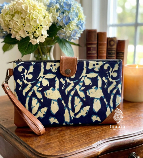 Organic Fabric Wrist Bag-Navy Blue