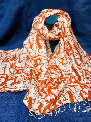 Fine Wool Stole/Scarf- Orange Print