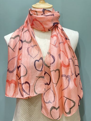 Pure Silk Scarf-Peach Heart