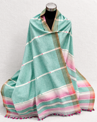 Handwoven Organic Kala Cotton Dupatta - Aqua Green