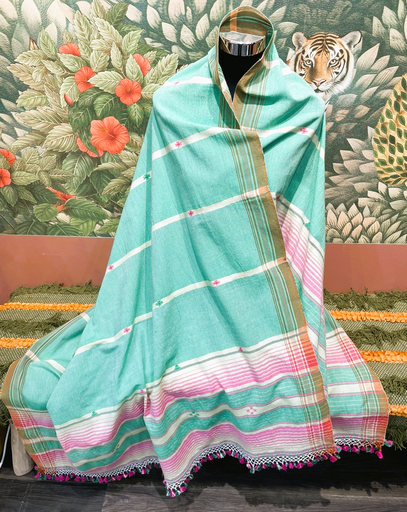 Organic Cotton Bhujodi Shawl-Green