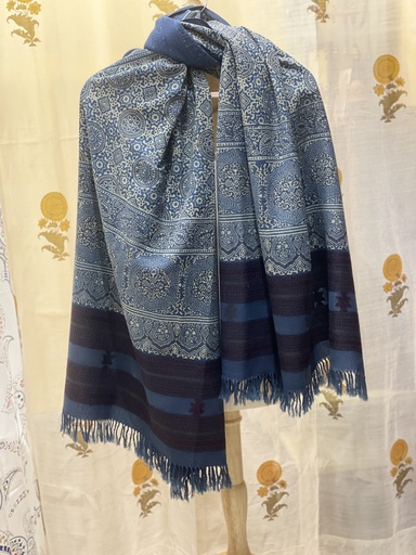 Banana Stem Printed Shawl-Blue