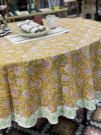 Hand Block Printed Round Tablecloth-Orange