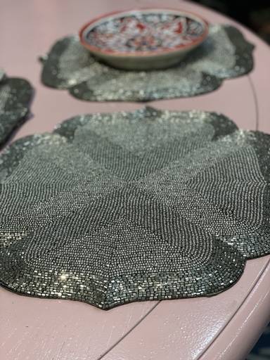 Glitz Silver Beaded TableMat