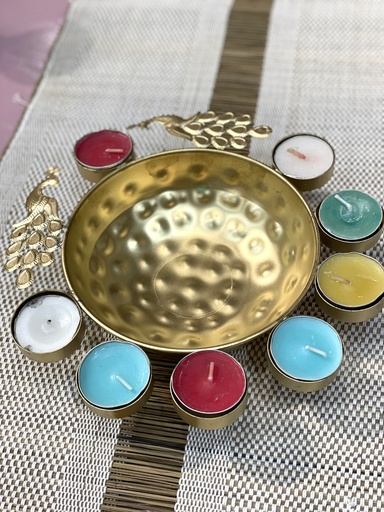 Tea Light Peacock Urli Bowl Gold Color
