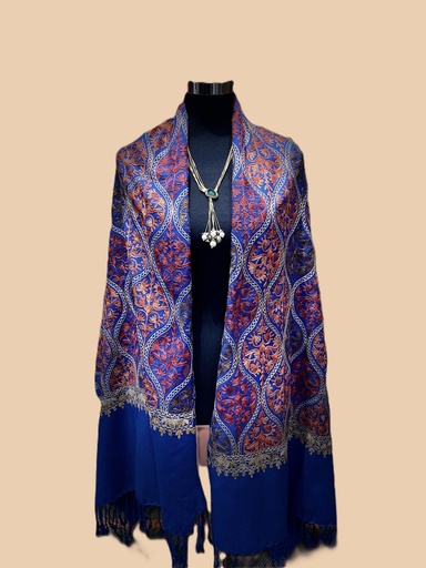 Embroidered Kashmiri Shawl-Royal Blue