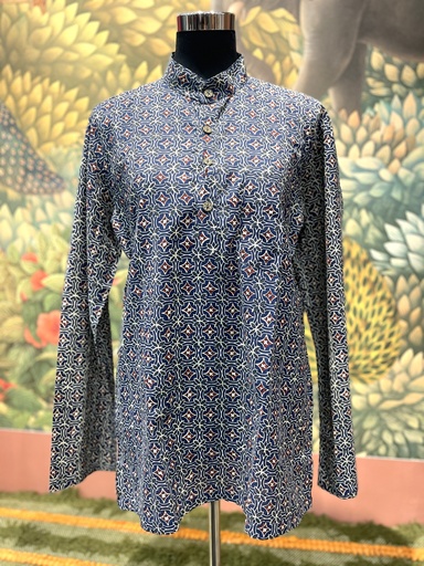 Chinese Collar F/S Hndblock Printed size38