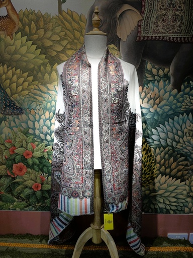 Royal Heritage Emb.Kashmiri Shawl-Ivory