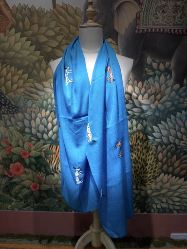Deer Embroidered Kashmiri Shawl-Skyblue