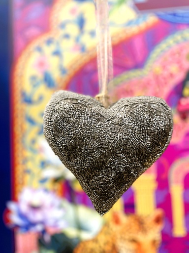 Grey Heart Shaped Beaded Hanging Decor