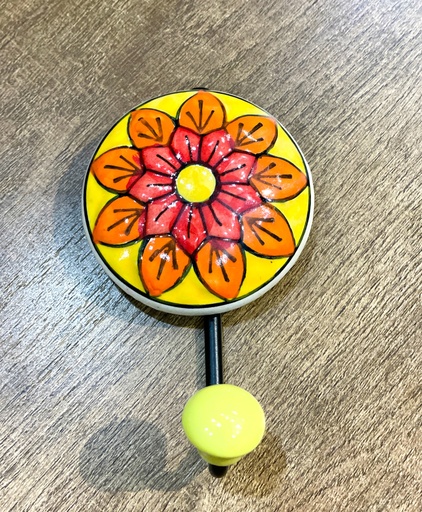 HndPaintd CeramicFlower WallHook-Yellow