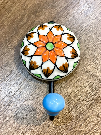 Hand Painted Ceramic Flower Wall Hook-White