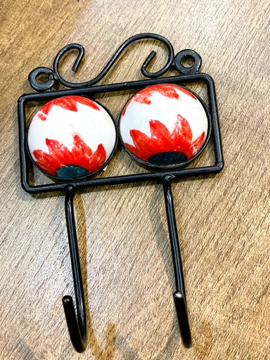 Hand Painted Ceramic Double Wall Hook-Red