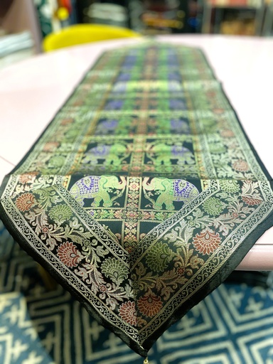 Silk Brocade ElephntDsign TbleRunnr-Black