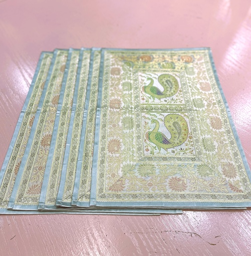 Silk Brocade Peacock Design Table Mat Bundle/6pcs