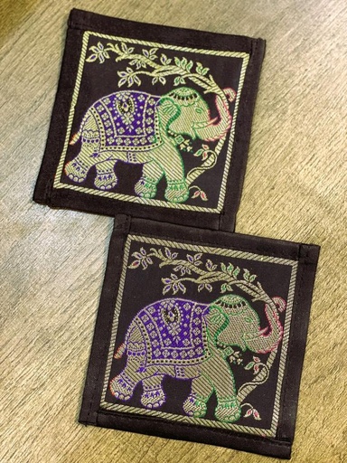 SilkBrocde Elephant DsignCoaster-BLK/5