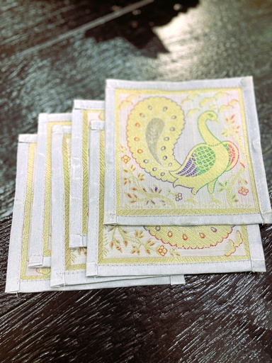 Silk Brocade Peacock Design Coaster 6pcs