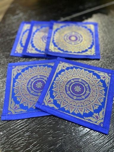Mandala Silk Brocade Coaster-Blue