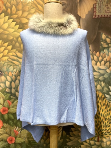 Cashmere Poncho w/Fur Trim Collar-Navy Blue (copy)