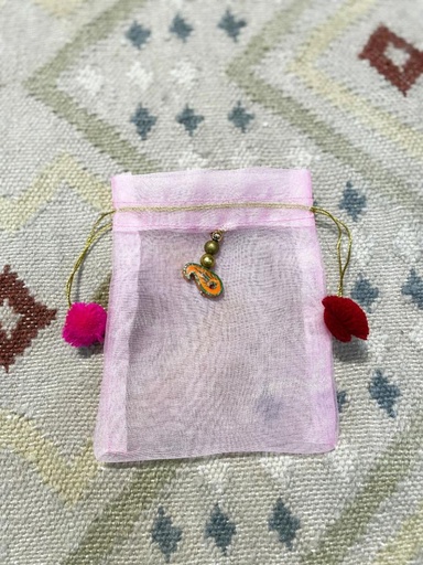 Small Orgnza Potli w/Pom2 Drawstring-L.Pink (10cmx12cm)