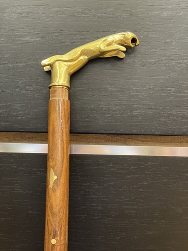 Brass Metal Cougar Cat Handle Inlay Walking Stick Cane