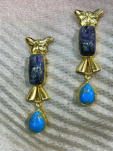 Gold Tone Amethyst&Turquoise Earrings