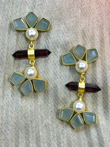 Grey Stone w/Amethyst &Pearl Earrings