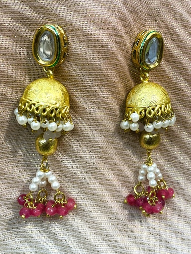 Jhumka w/Tourmaline Red Earrings