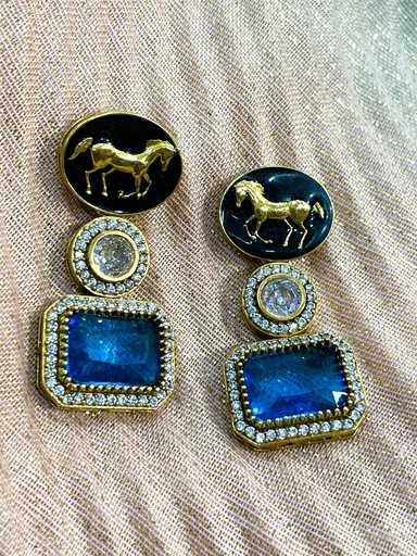 Turquoise &Pink Quartz Horse Earrings