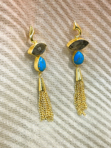 Gold Tone Turquoise Dangling Earrings