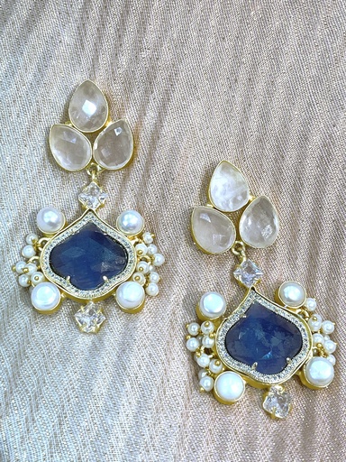 Lolite,Rose Quartz w/Seed Pearls Earrings