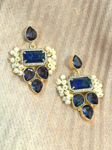Lapiz Lazuli&Lolite Intricate Earrings