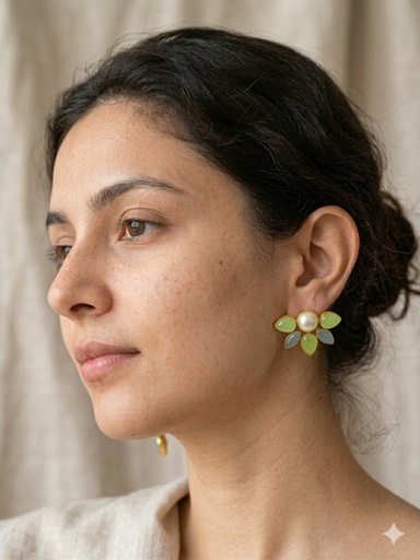 Petal Pearl Enamel  Stud Earrings