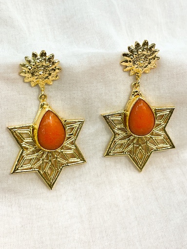 Gold-Toned Carnelian Artisanal Earrings