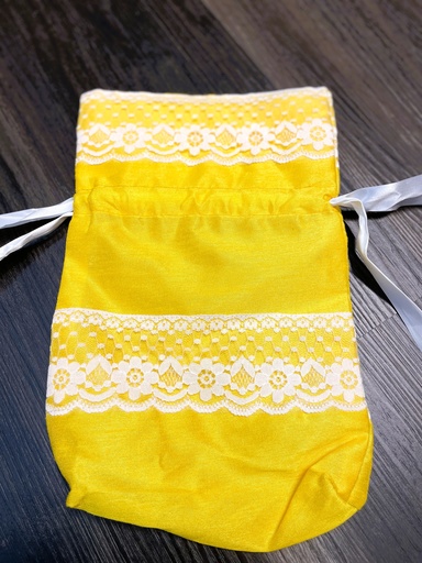 Potli Gift Pouch with Lace-Yellow (19cmx32cm)