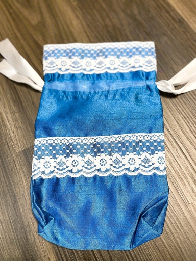Potli Gift Pouch w/Lace-Blue
