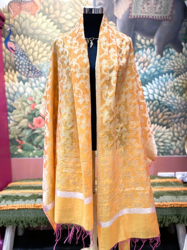 Cottonsilk Banarasi Dupatta - Yellow Orange