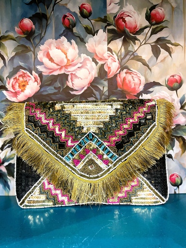 Beaded Sequin Evening Clutch Bag-Golden