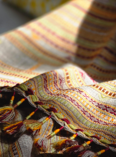 Fine Wool Kutchi Stole- Brown/Green