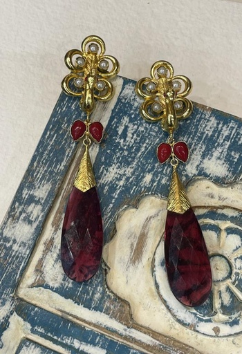 Peacock Motif w/Ruby Dangler Earrings